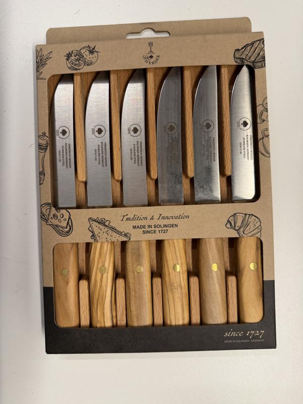 Steakmesser Holzgriff Olive mit Buche Case 6er Set