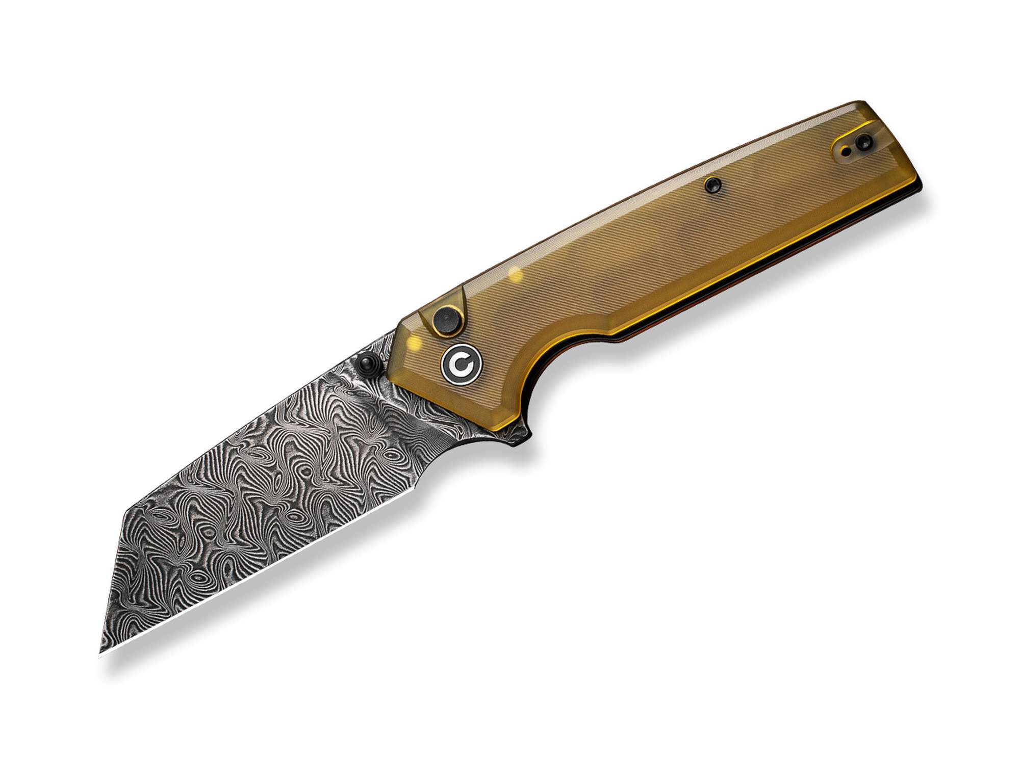 Amirite 4 Reverse Tanto Ultem Amber Damascus Amirite 4 Reverse Tanto Ultem Amber Damascus