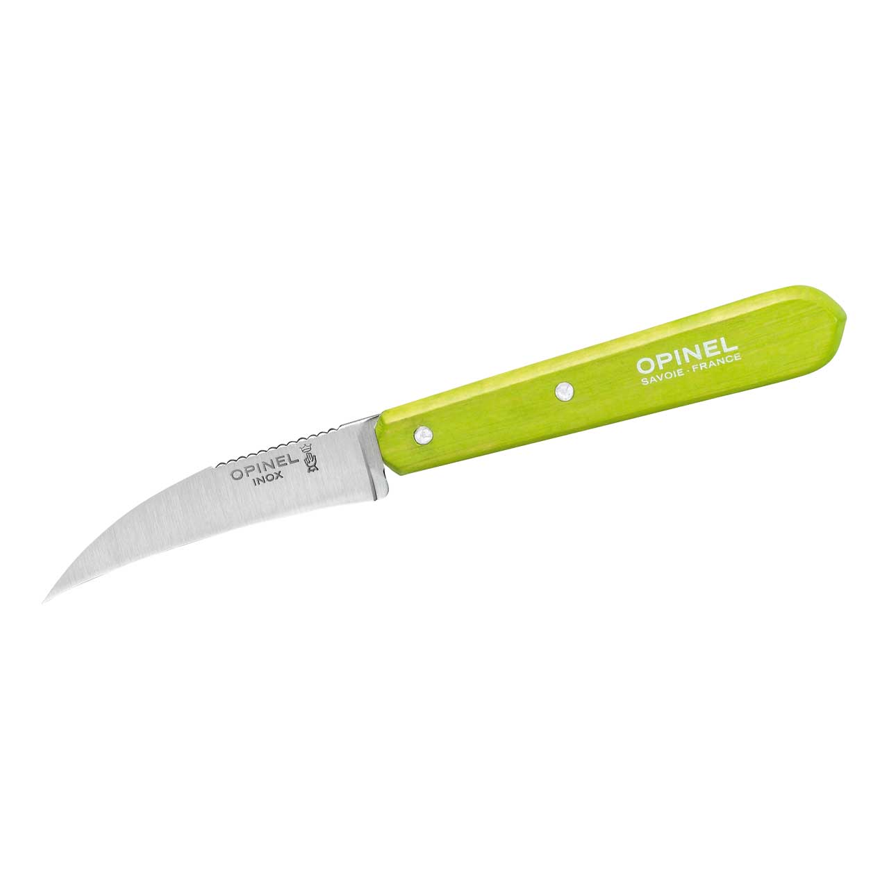 Opinel Gemüsemesser No. 114 – Gebogene Klinge, Buchenholzgriff Hellgrün