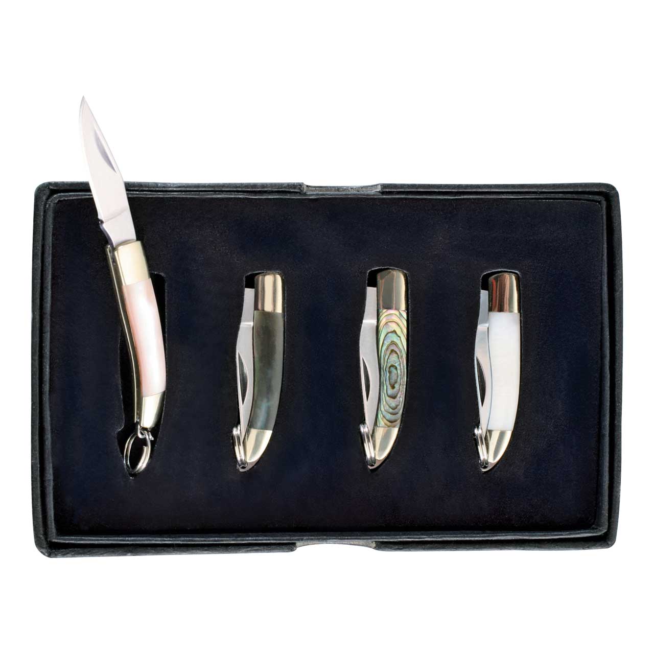 MiniMesser, 4er Set, AISI 420, Abalone, Neusilber,