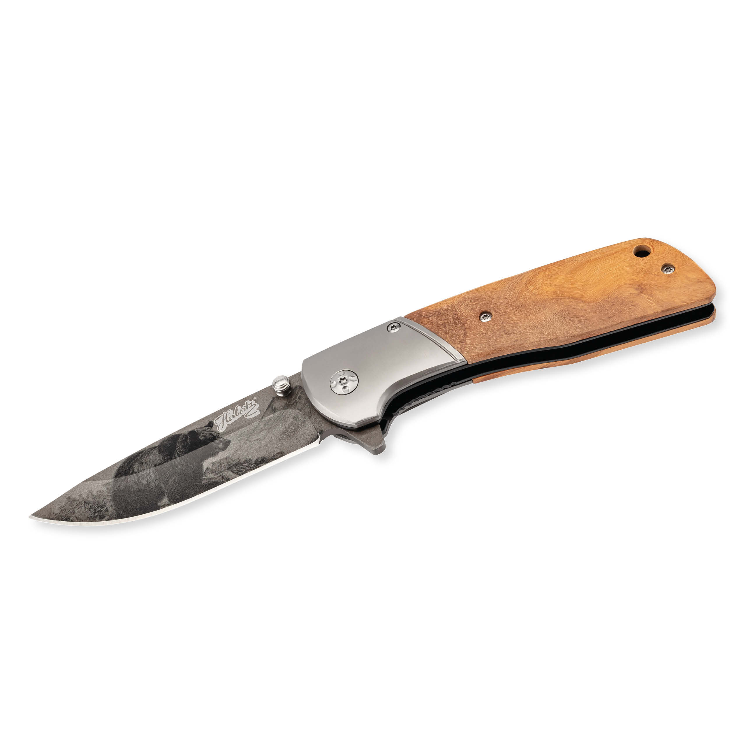 Einhandmesser Olivenholz, Bärenmotiv