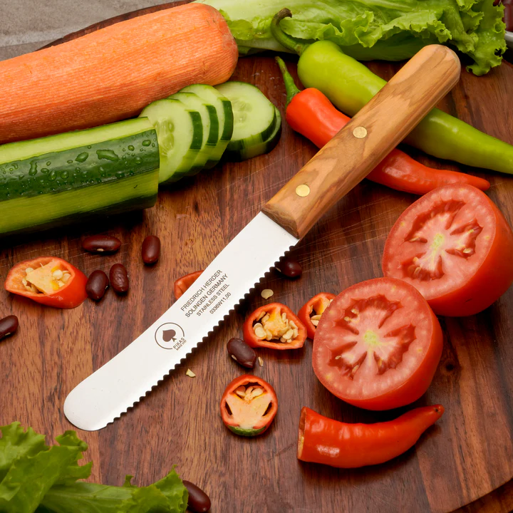 Buckelmesser Holzgriff Olive mit Buche Case 6er WELLENSCHLIFF