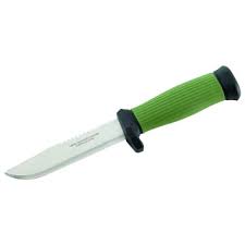 Lindblom's Knivar Gürtelmesser, rostfrei, grüner Gummigriff, grüne Kunststoffscheide