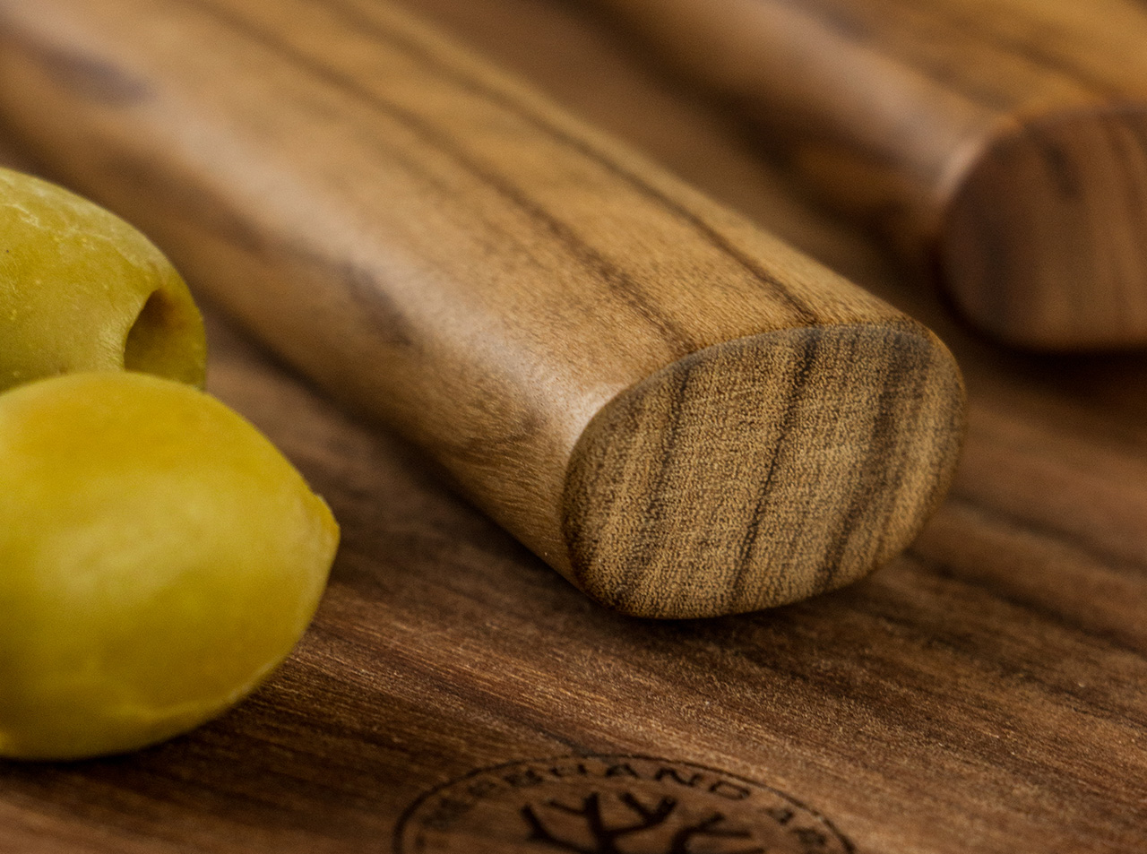 Damast Olive Messerset mit Geschirrtuch