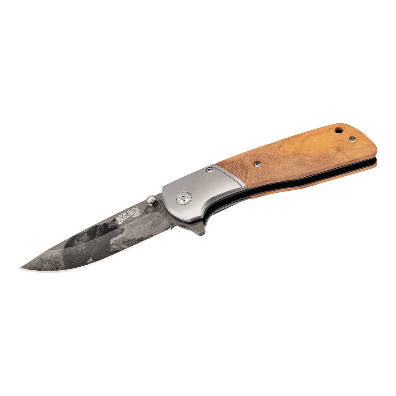 Einhandmesser Olivenholz, Bärenmotiv