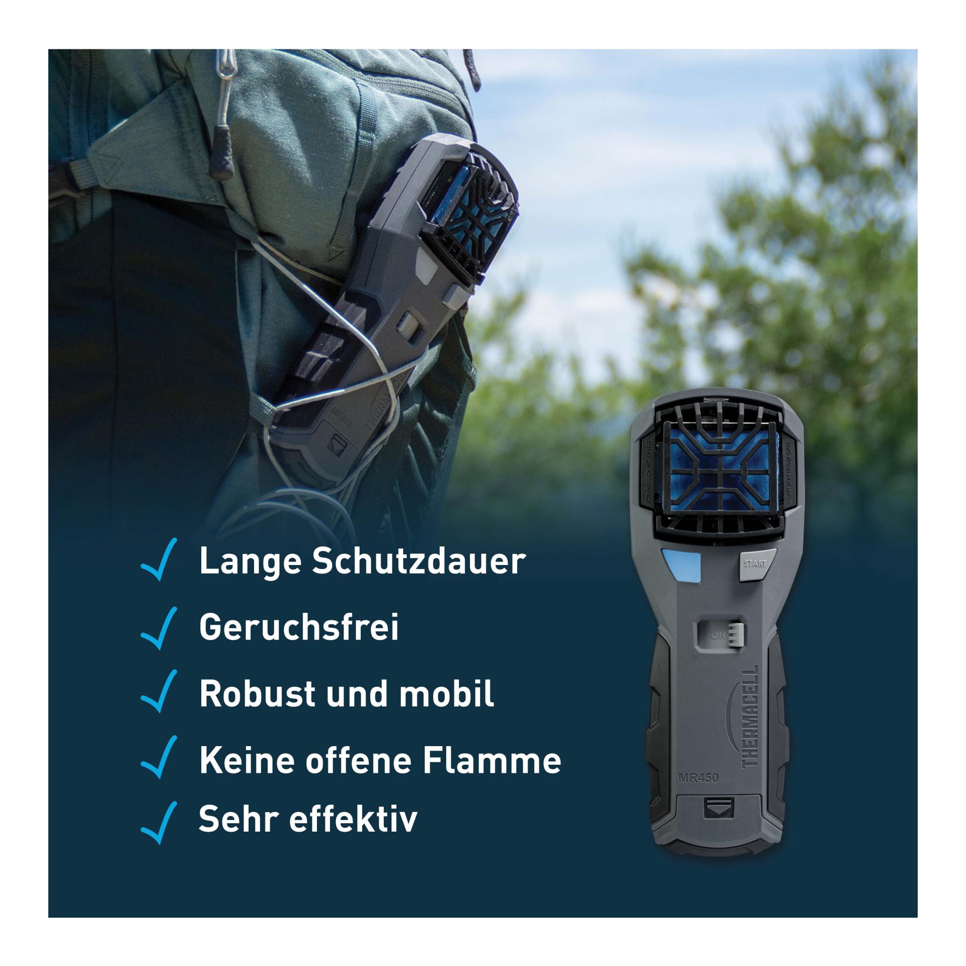 MR-450 Handgerät, grau, Mückenschutz, ZoneCheck, 20 Quadratmeter Schutzbereich, Clip, 12 Stunden