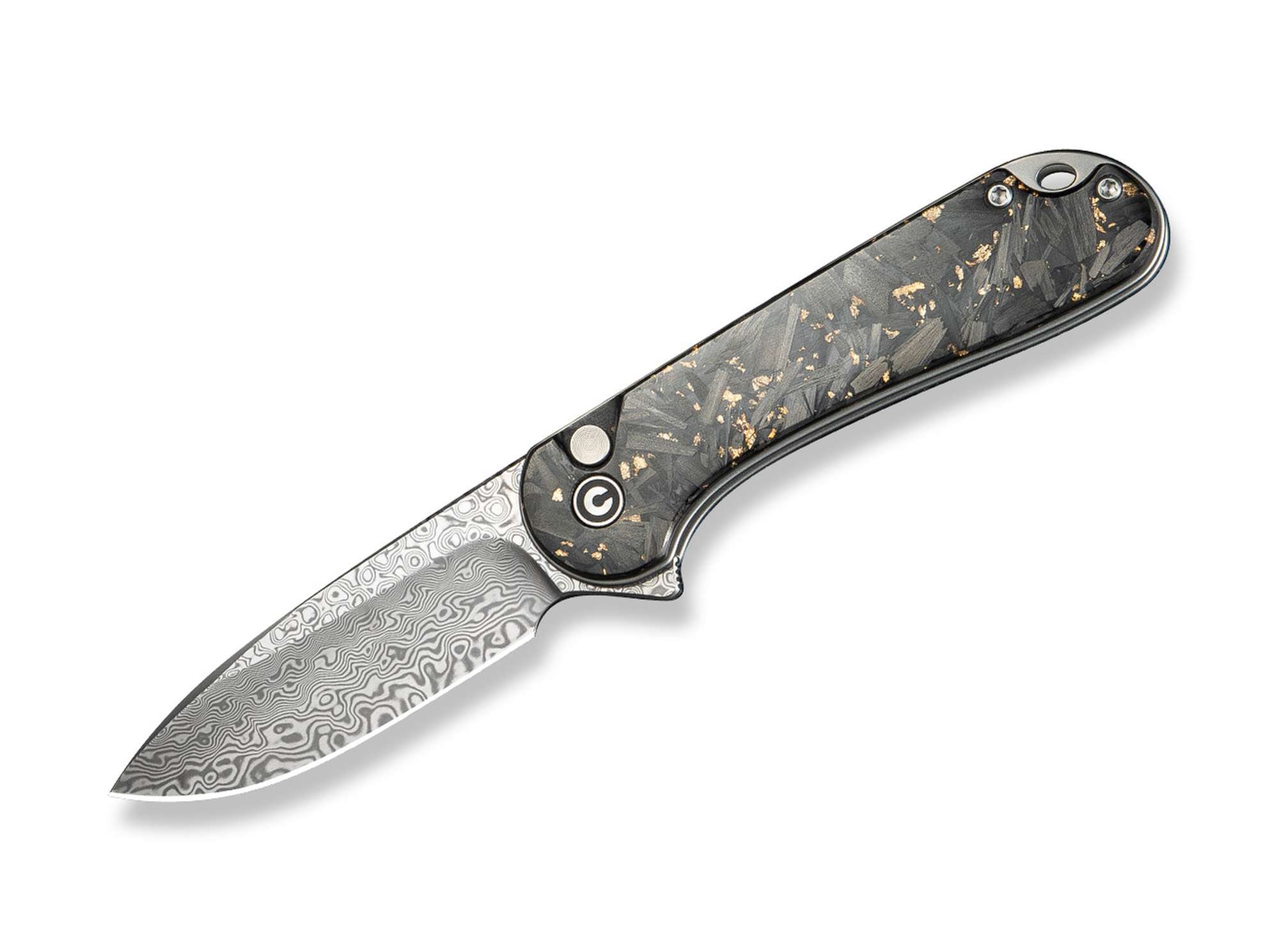 Button Lock Elementum II Shredded CF Golden Resin Damascus