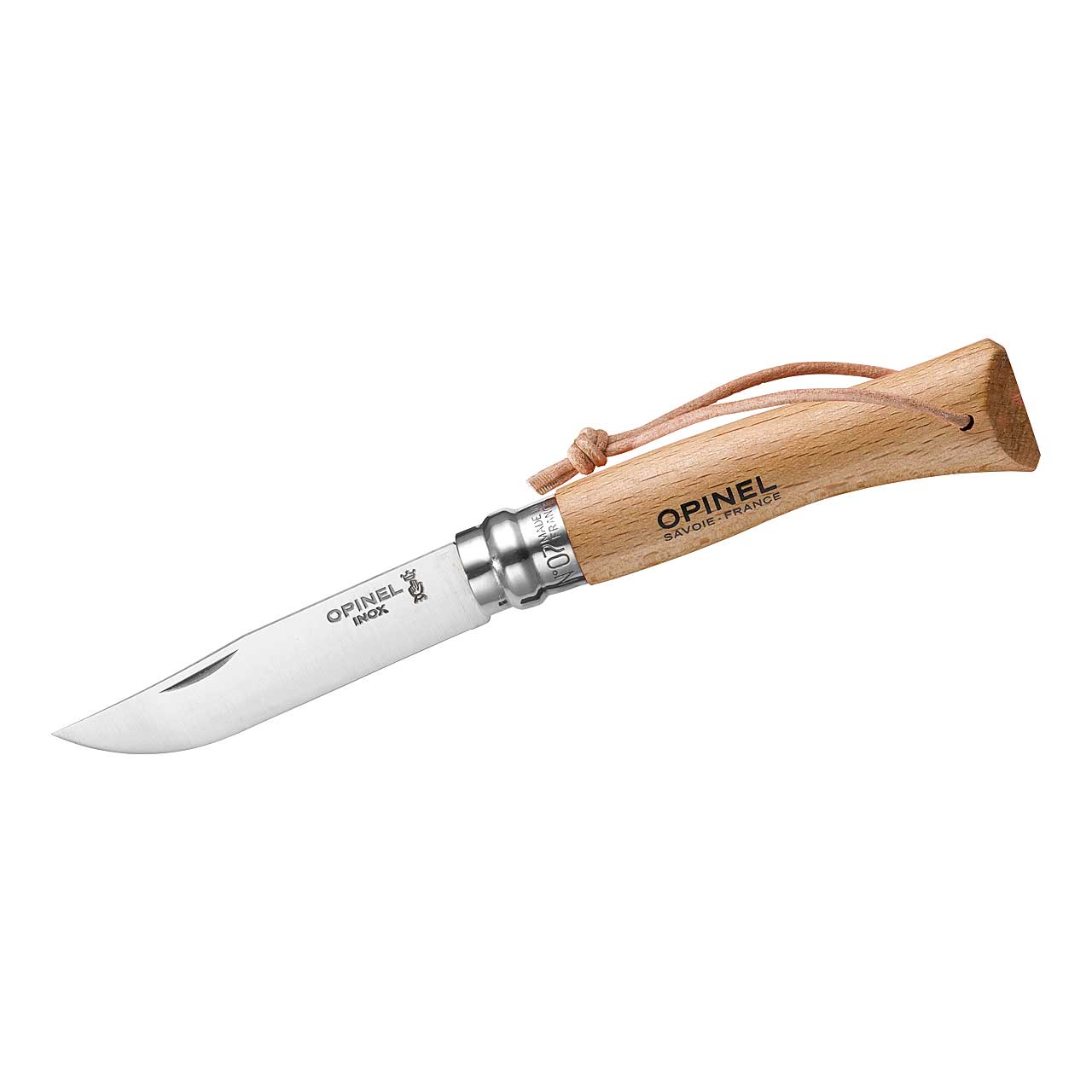 Taschenmesser No 07, Buche, natur, rostfrei, Lederkordel