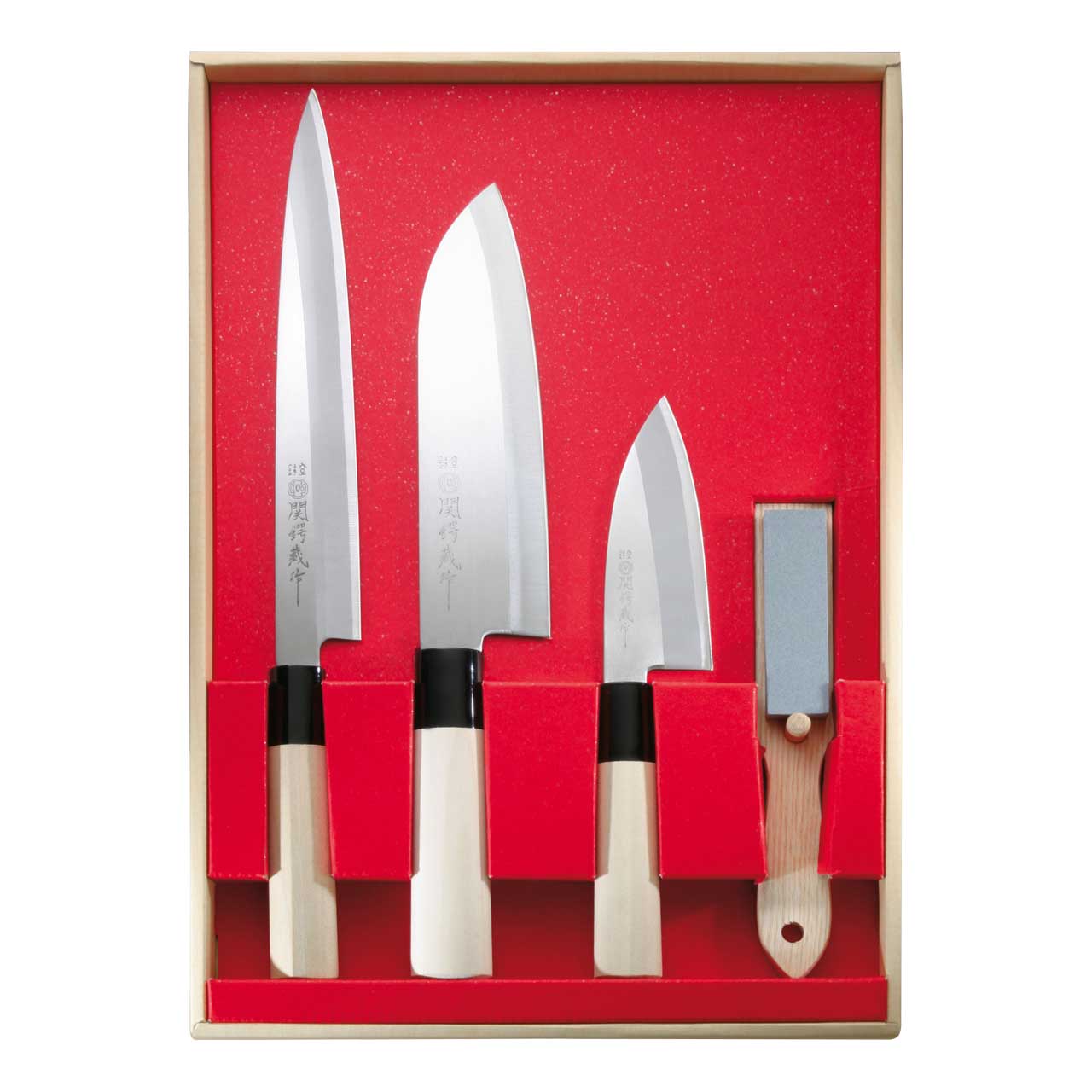 Japanisches KochmesserSet, 3 Messer und Abziehstein,